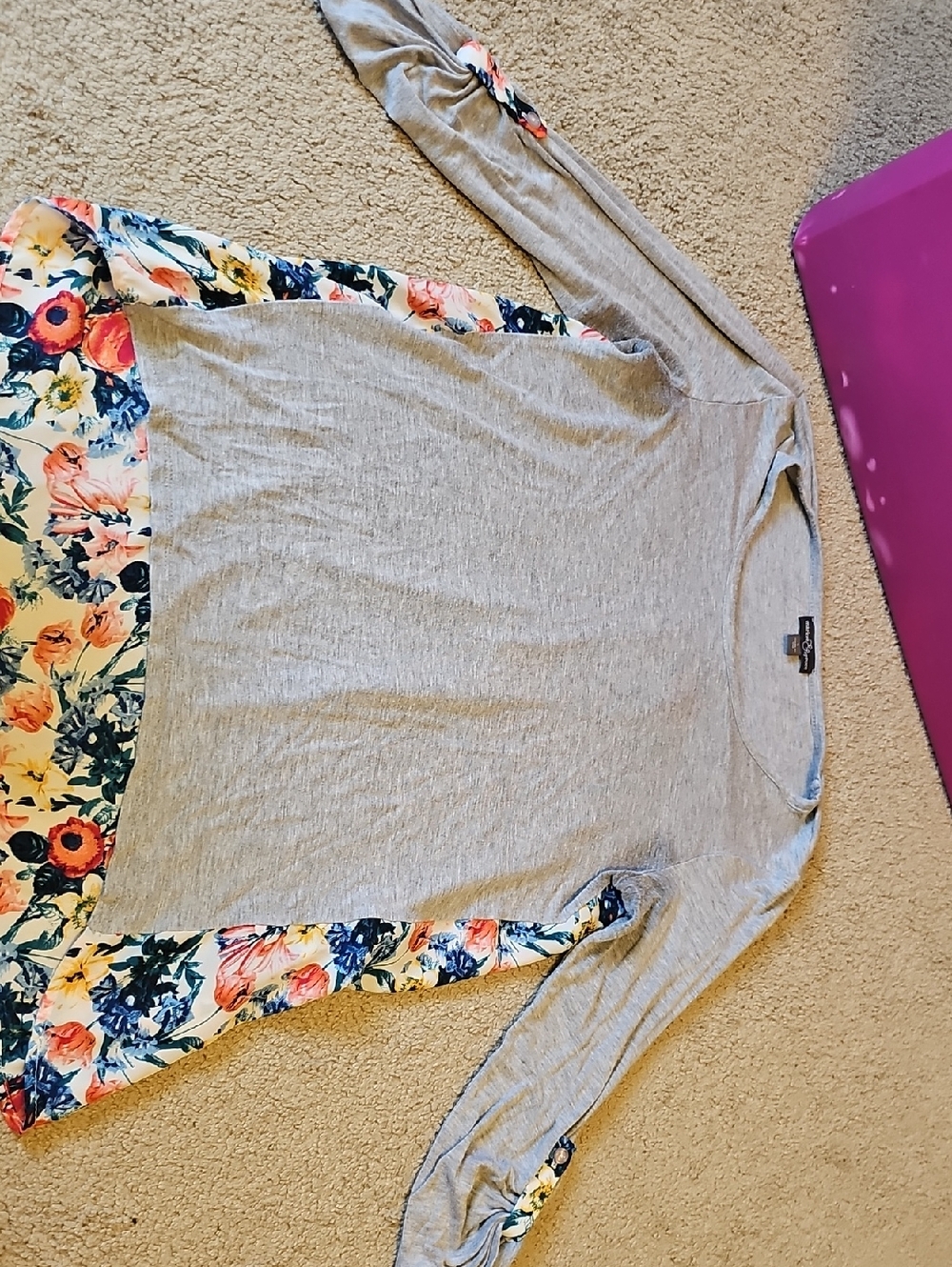 Women's Light Gray Floral-Hem Long Sleeve Tunic